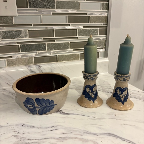 Vintage Other - Vintage Beaumont Brothers Pottery Candle Sticks & Bowl Salt Glazed Stoneware